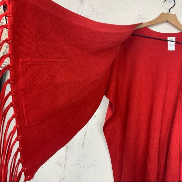 Cabi Firebrick Brick Red Color Block Fringe Hem Poncho Shawl XS